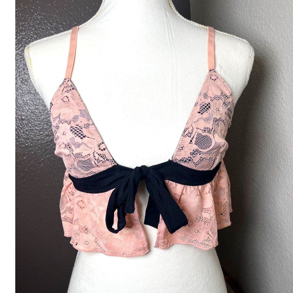 Out From Under Lace Ruffle Tie Bralette Size M Whimsigoth Coquette Romantic